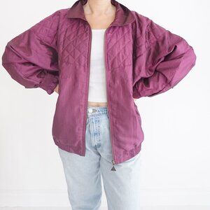Vintage '80S Casual Isle Purple Zip Up Quilted Nylon Windbreaker Jacket L